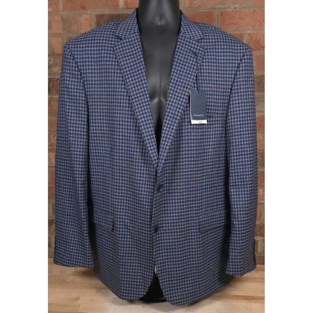 Crown & Ivy Blue Check Mens 2 Button Blazer Sport Jacket Size 50R NEW